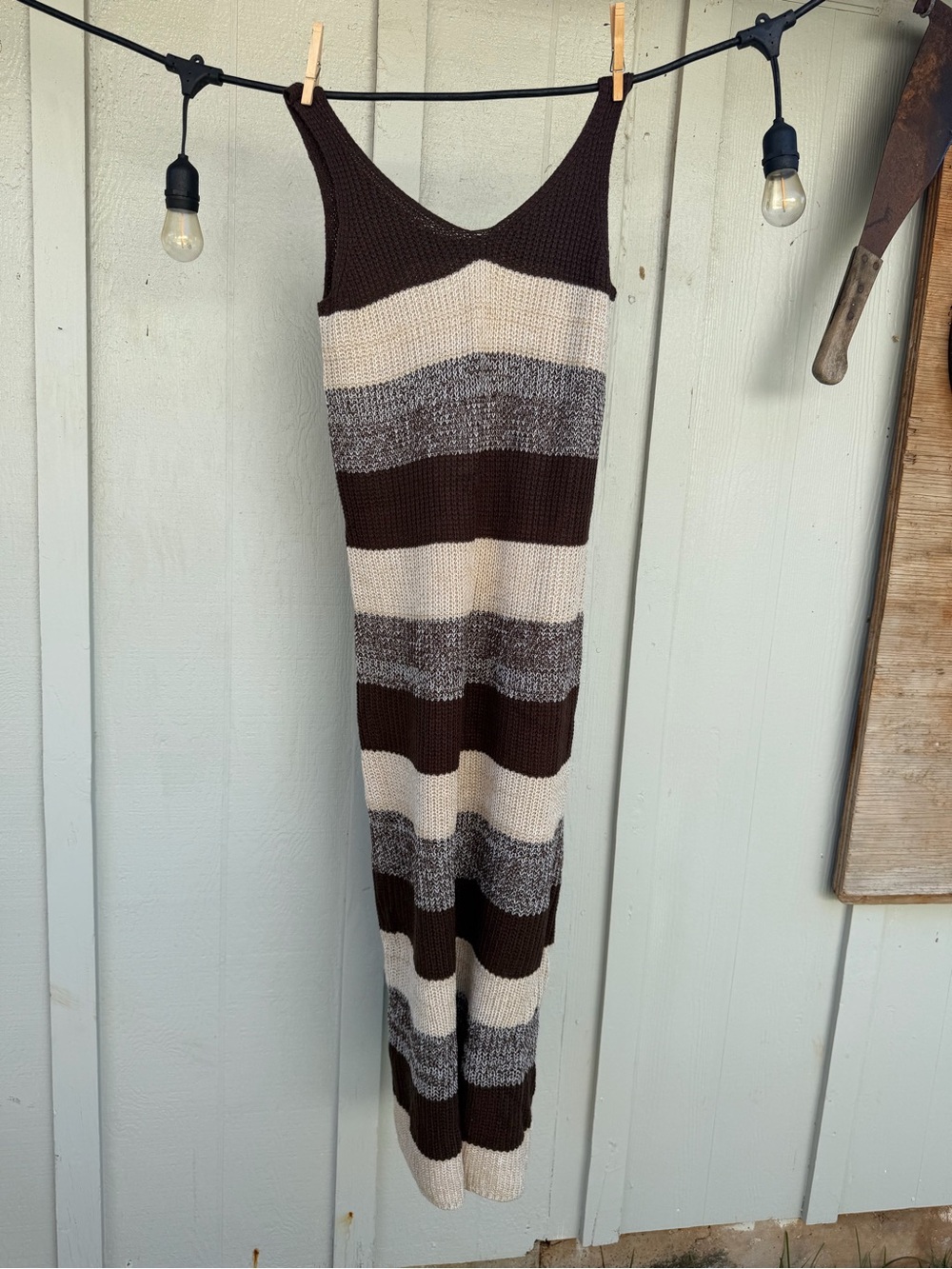 Striped Knit Maxi Dress - Brown & Cream